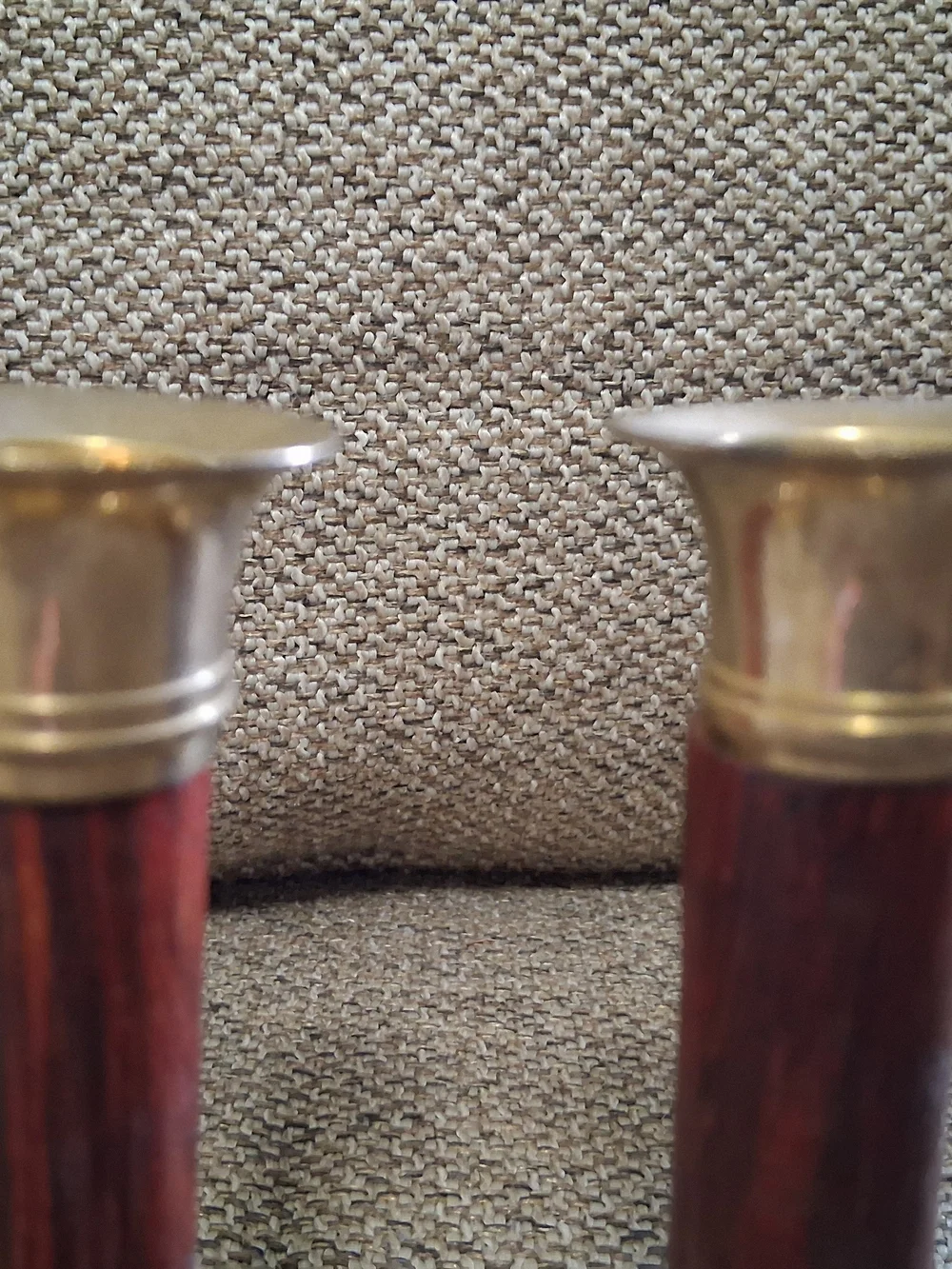 Vintage Pair Brass & Wood Taper Candlestick Holders